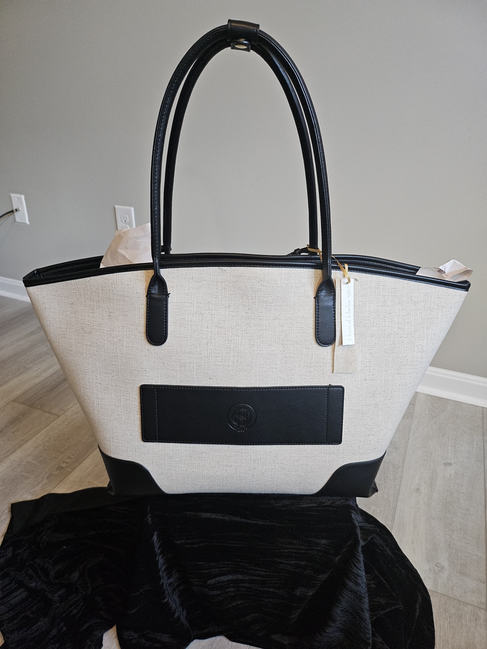 House of Harlow 1960 Neutral/Black Linen Large Tote Bag (One Size)